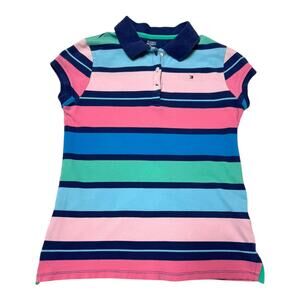 Tommy Hilfiger Blue Pink Green Striped Polo Large 12/14